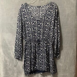 Rails Jasmine Dress Medium Navy Star Print Long Sleeve V Neck Elastic Waist Boho